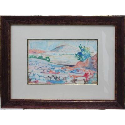 Paul Eliasberg "jerusalem" 1949 Watercolor And Pastel 20x30